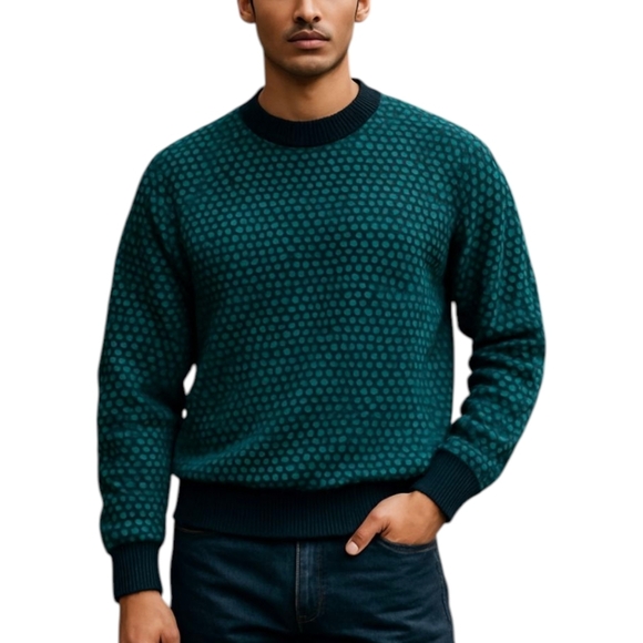 Vtg Textured Black/ Green Crewneck 3d Cosby Sweater Leather Shoulder Tabs Sz M - Picture 1 of 11